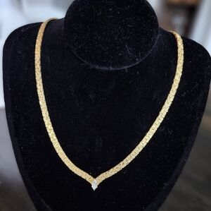 Vintage Gold Necklace with Silver Accent